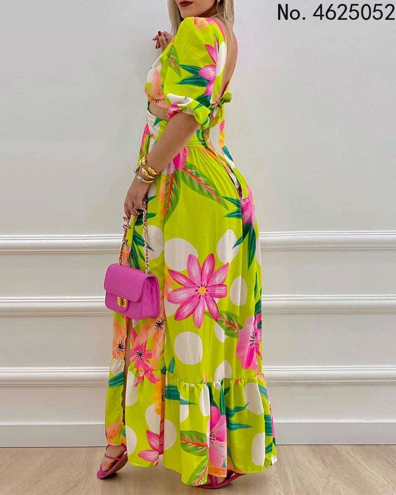 2023 African Summer Long Maxi Dress for Women - V-neck Fashion Print Short Sleeve