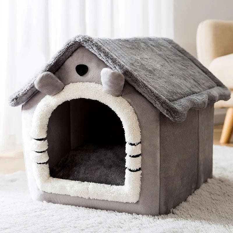 Cozy Enclosed Cat Bed with Removable Cushion - Warm Winter Pet House for Cats and Small Dogs