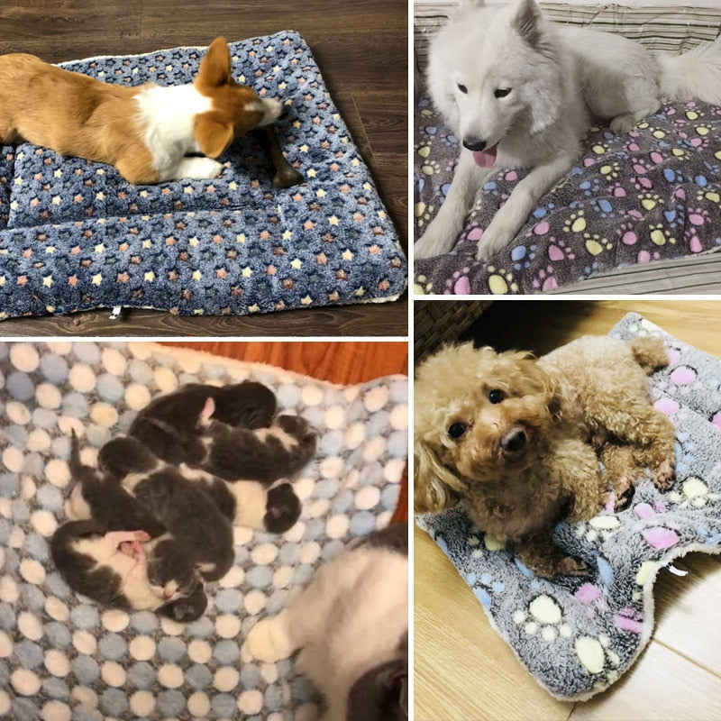 Soft Flannel Pet Blanket with Bear Pattern - Washable & Warm Dog Cat Bed Mat