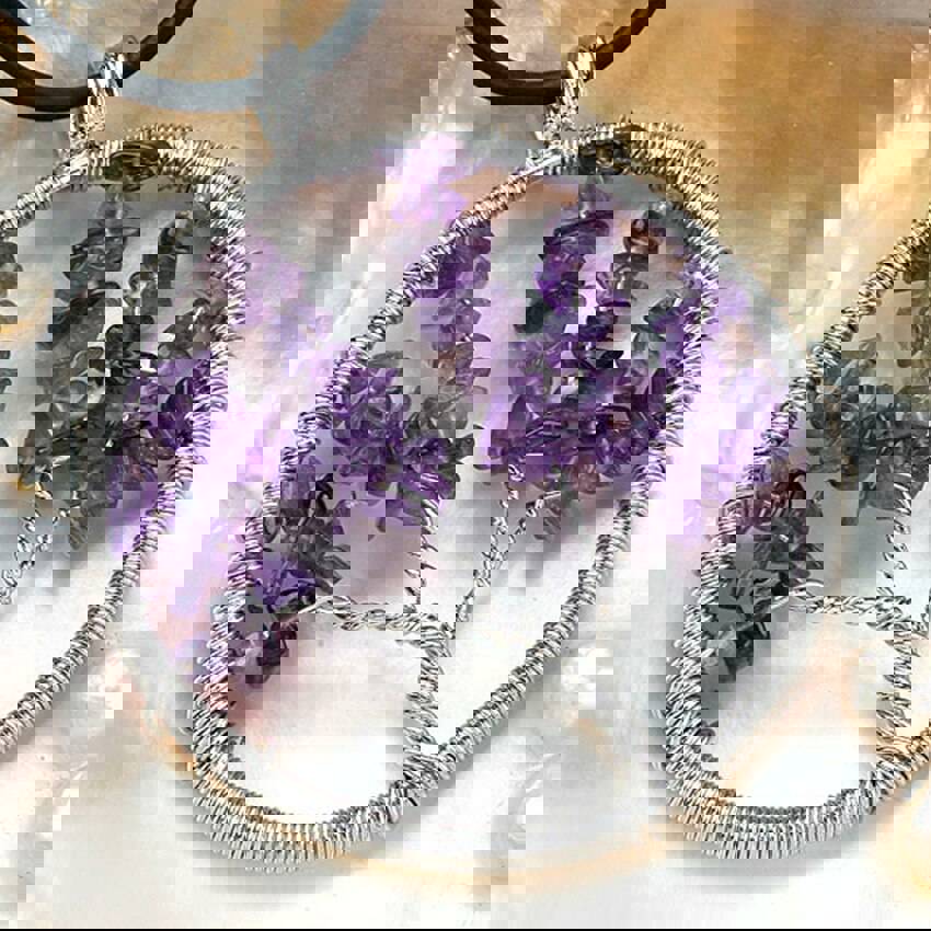 Natural Gnergy Gemstone Silver Plated Wire Wrapped Tree of Life Pendant Jewelry