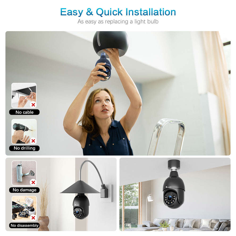 Ctronics 2.5K 4MP Light Bulb Security Camera with 2.4/5GHz WiFi & 65FT Color Night Vision