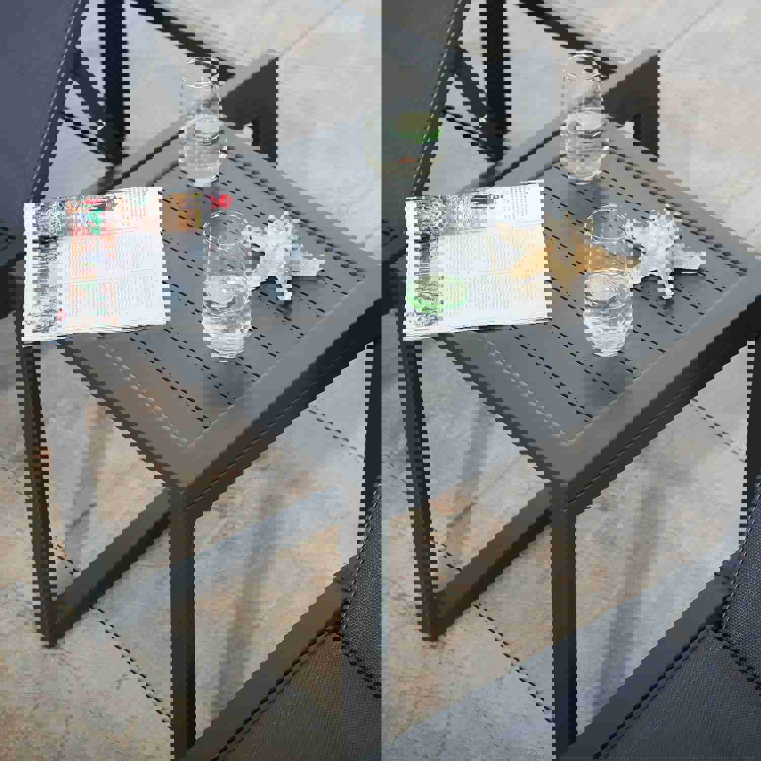 Patio Aluminum Side Table Outdoor Indoor Square End Table, Dark Grey