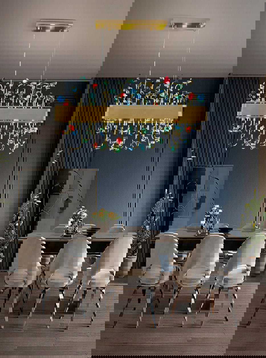 MIRODEMI® Gold Rectangle Colorful Crystal Chandelier for Living Room & Kitchen