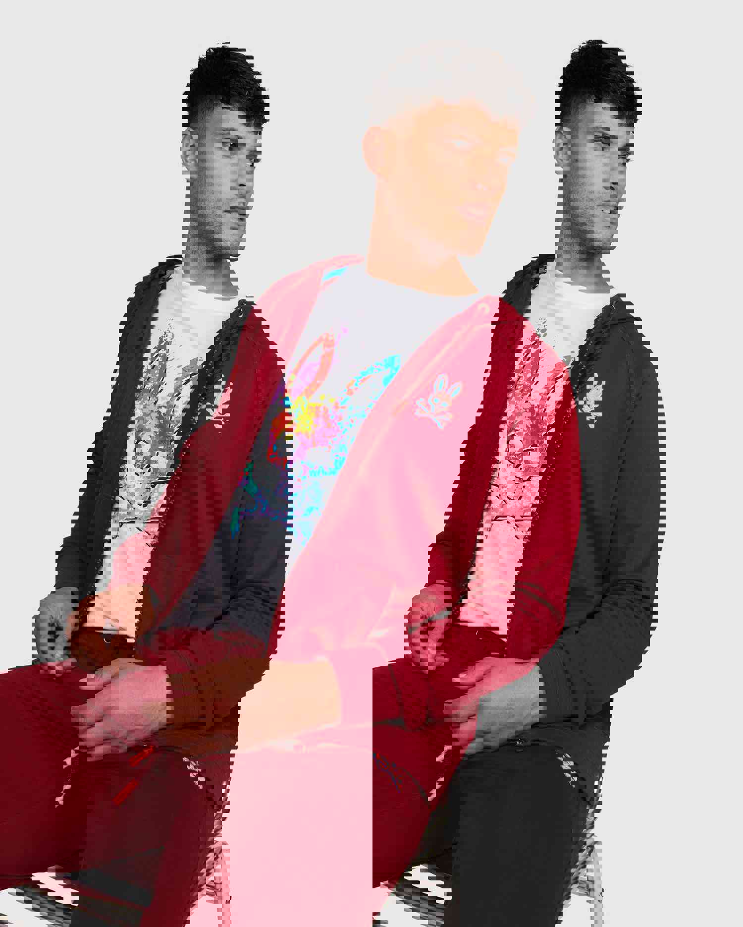 Psycho Bunny Bennett Full Zip Hoodie - Navy & Mulled Wine