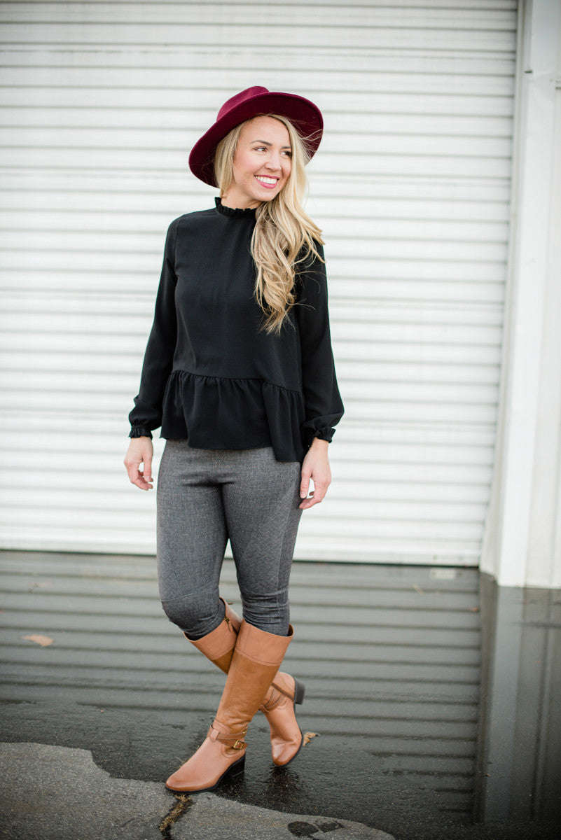 Black Ruffled Peplum Top