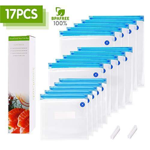 Sous Vide Bags Kit for Anova Cookers - 15 Reusable Food Vacuum Sealed Bags with Sealing Clips