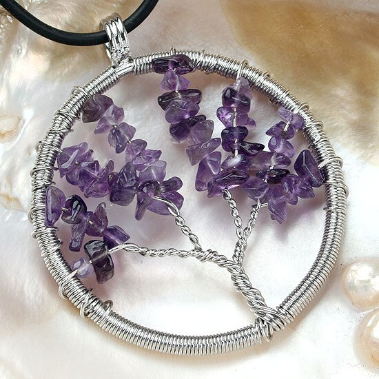Natural Gnergy Gemstone Silver Plated Wire Wrapped Tree of Life Pendant Jewelry