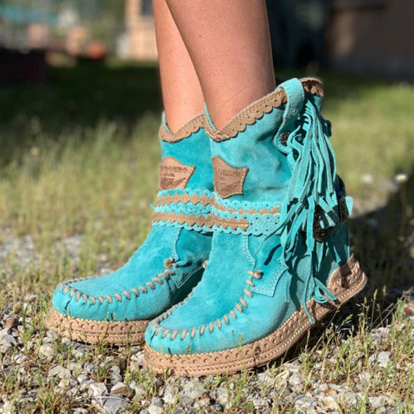 Corashoes Vintage Tassel Stone-Washed Boots