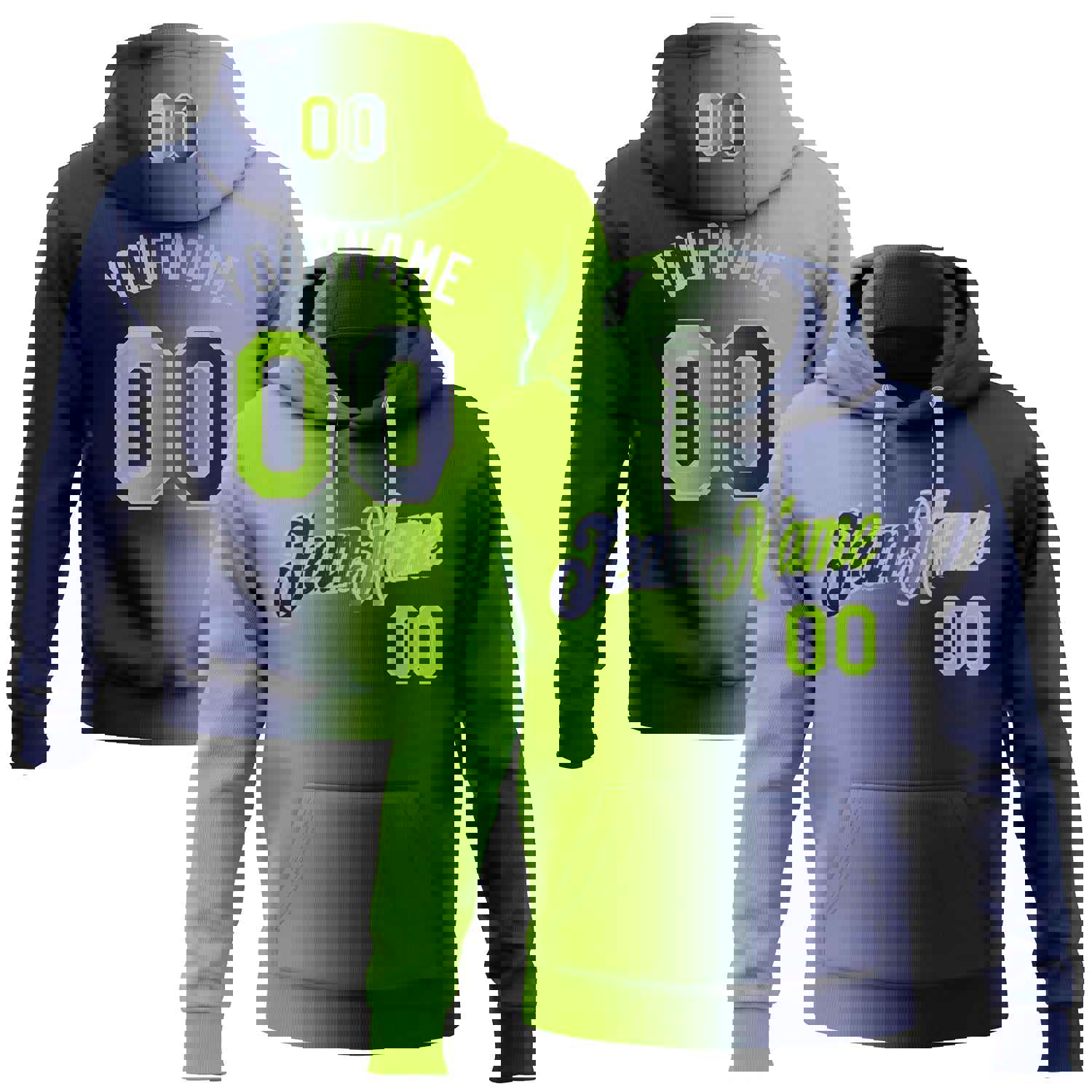 Custom Stitched Navy Neon Green-Gray Gradient Fashion Sports Pullover Sweatshirt Hoodie