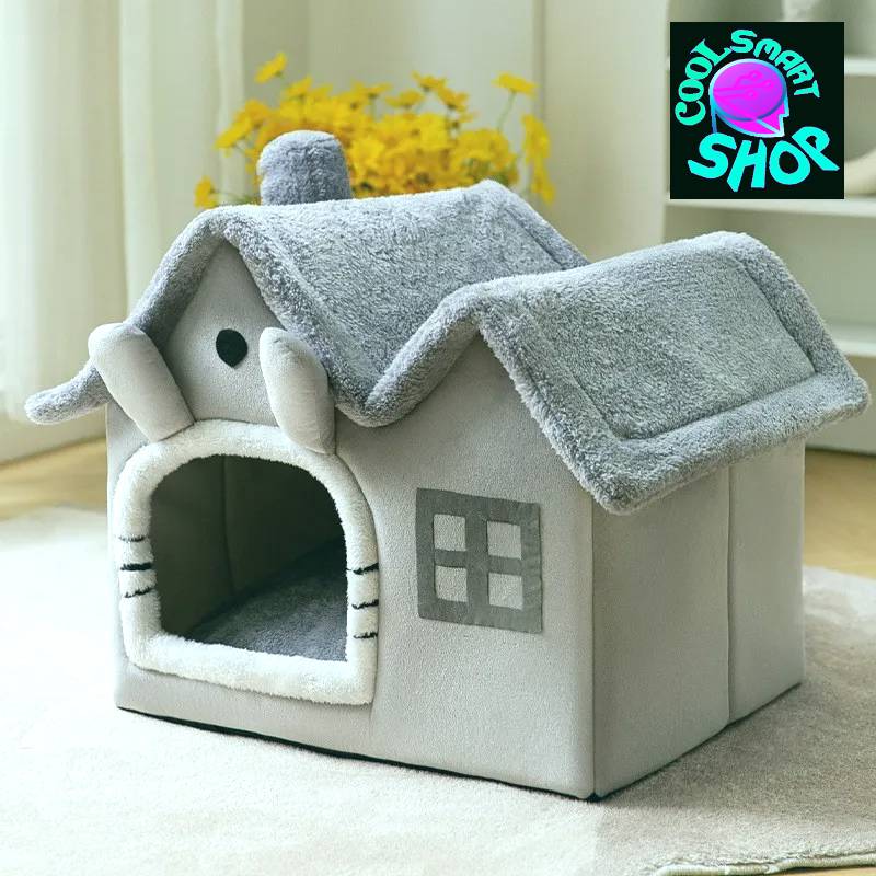 Cozy Enclosed Cat Bed with Removable Cushion - Warm Winter Pet House for Cats and Small Dogs
