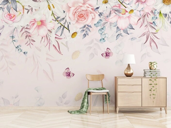 Floral Wallpaper Flower Wall Mural - Peel and Stick Vinyl Wall Decals