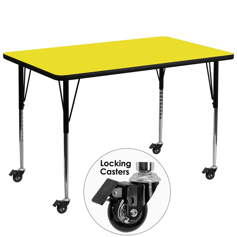 Flash Furniture Mobile 36W x 72L Rectangular Yellow HP Laminate Activity Table - Adjustable Legs
