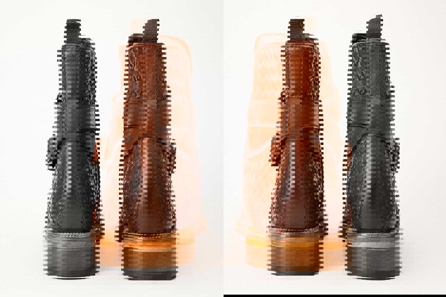 Morral Tan Handwoven Leather Cross Strap Buckle Zip-Up Men Boot