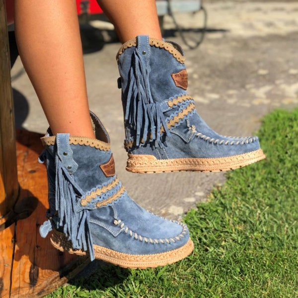 Corashoes Vintage Tassel Stone-Washed Boots