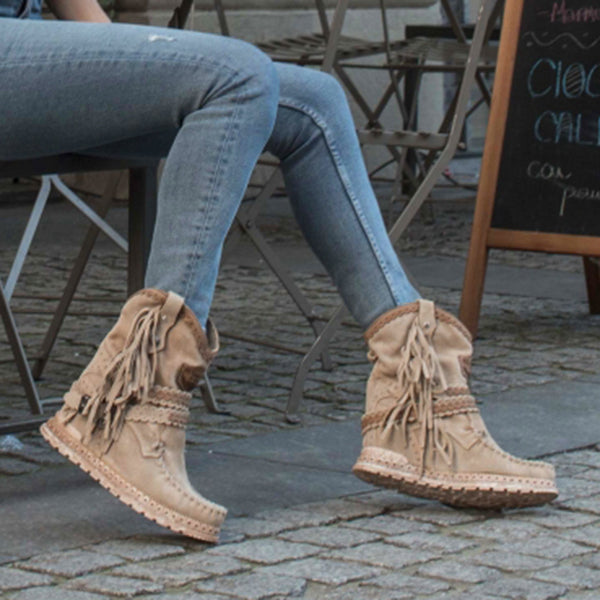 Corashoes Vintage Tassel Stone-Washed Boots