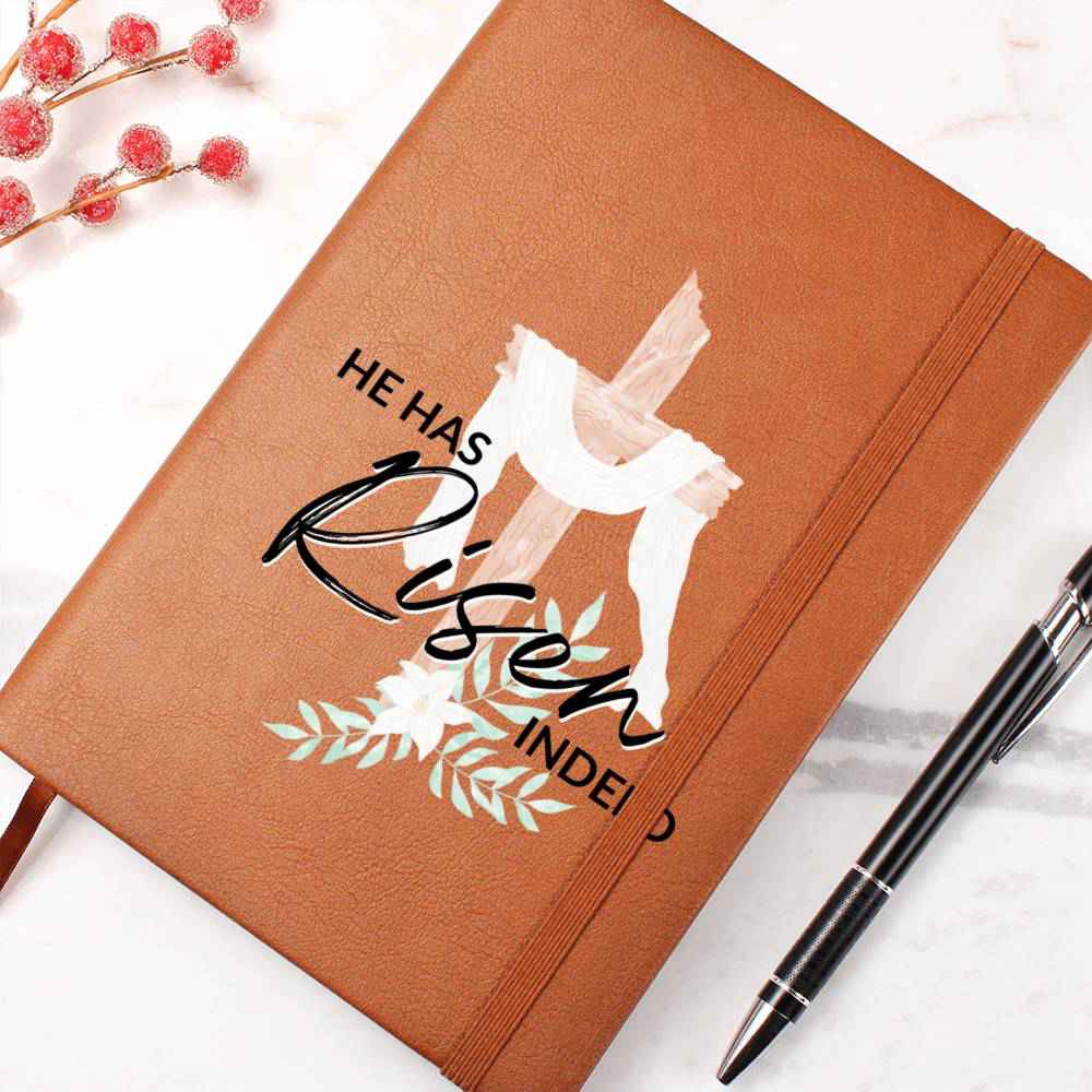 Christian Notebook - He Has Risen - Inspirational Leather Journal