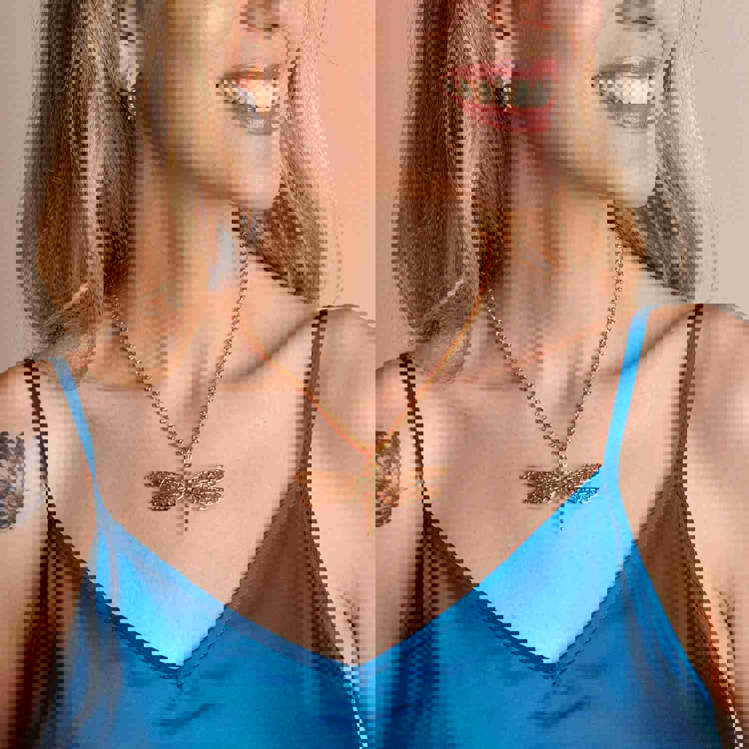 Large Dragonfly Pendant in Gold - 925 Silver with 24k Yellow Gold Finish