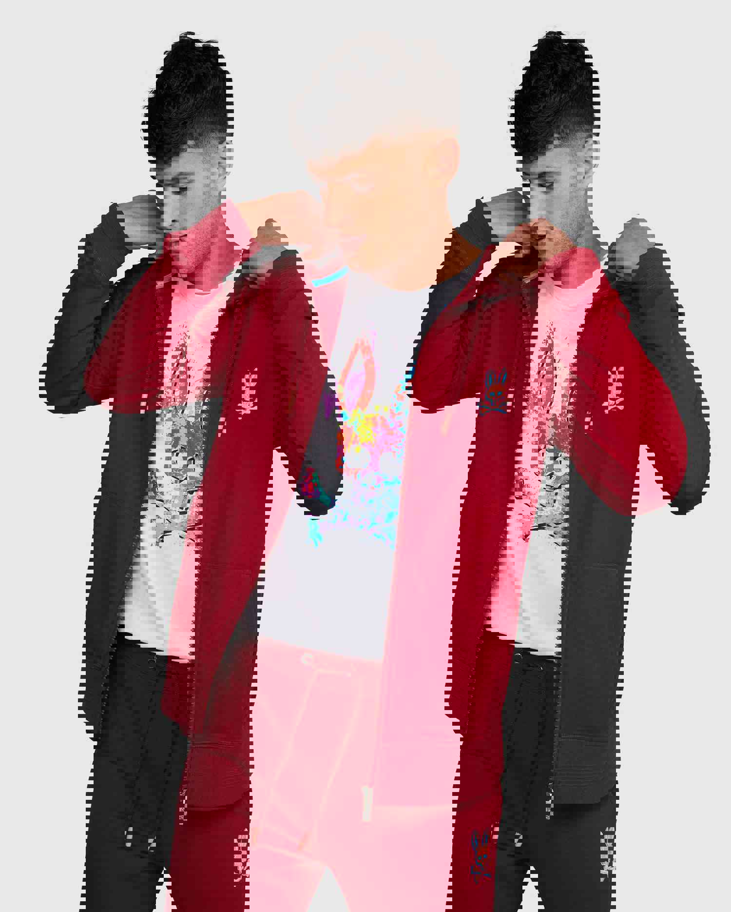 Psycho Bunny Bennett Full Zip Hoodie - Navy & Mulled Wine