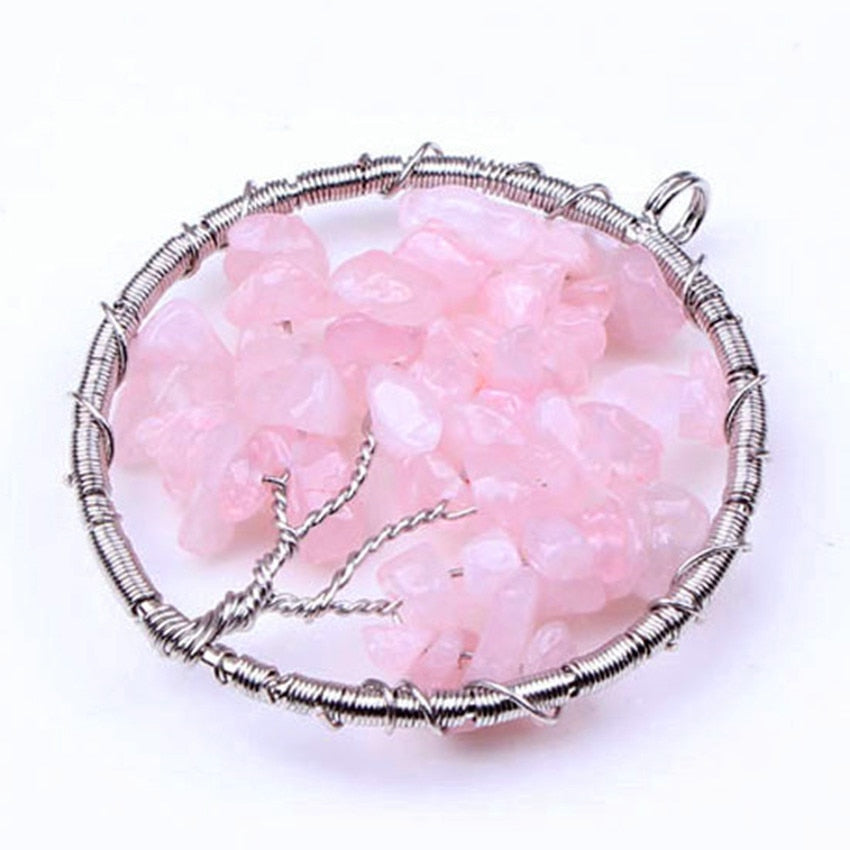 Natural Gnergy Gemstone Silver Plated Wire Wrapped Tree of Life Pendant Jewelry