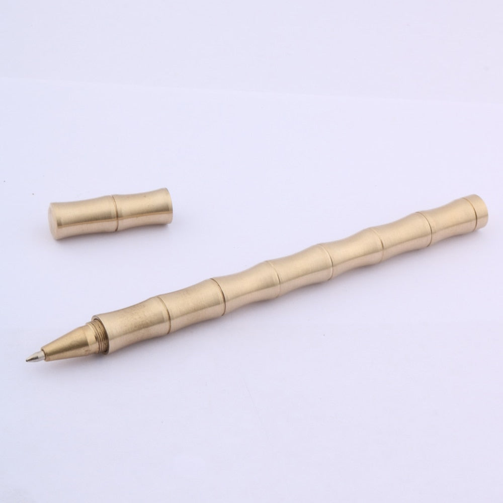 Brushed Detachable Bamboo Rollerball Pen - 0.5mm Golden Matte Metal Ballpoint Pen