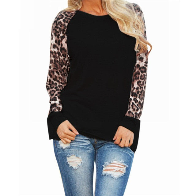 Women's Leopard Print Long Sleeve T-Shirt - Spring Autumn Blouse