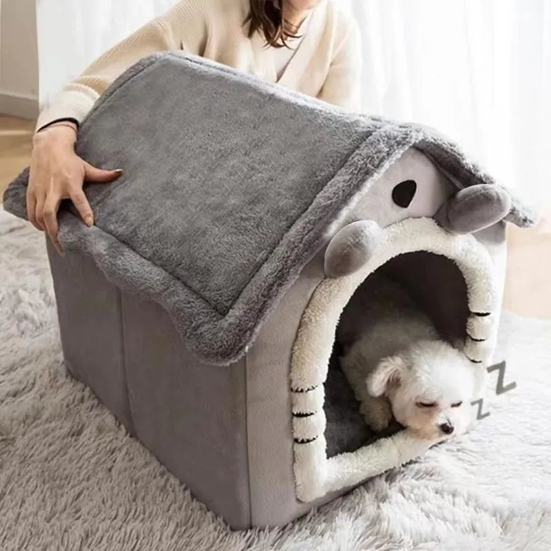 Cozy Enclosed Cat Bed with Removable Cushion - Warm Winter Pet House for Cats and Small Dogs