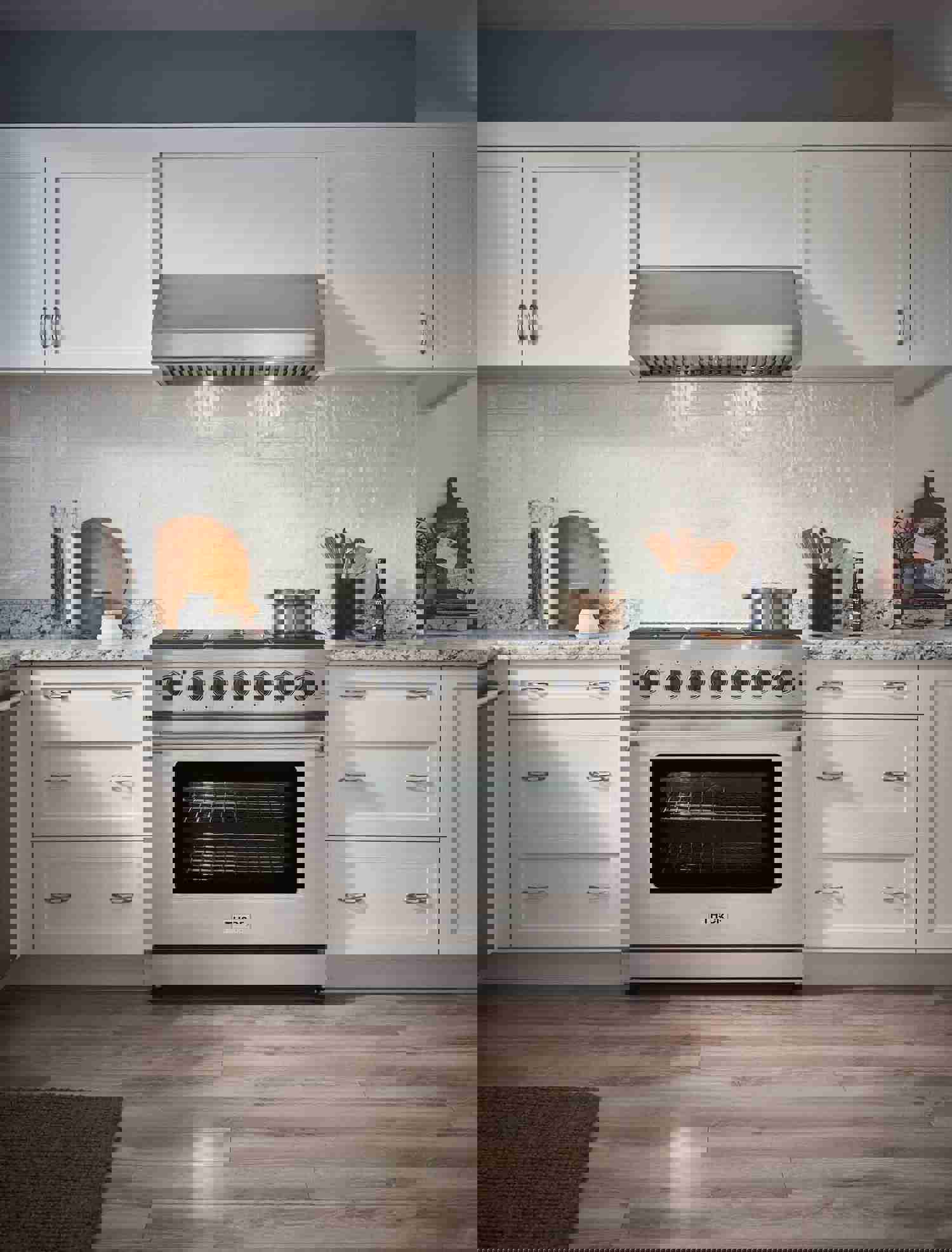 Thor Kitchen 5-Piece Appliance Package - Stainless Steel Gas Range, Refrigerator, Hood, Dishwasher, and Microwave Drawer