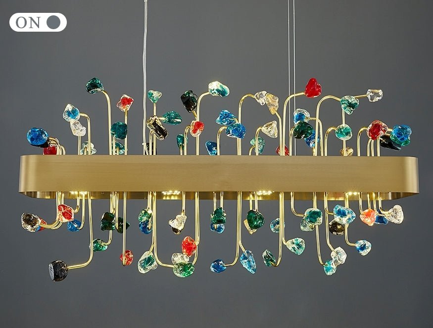 MIRODEMI® Gold Rectangle Colorful Crystal Chandelier for Living Room & Kitchen