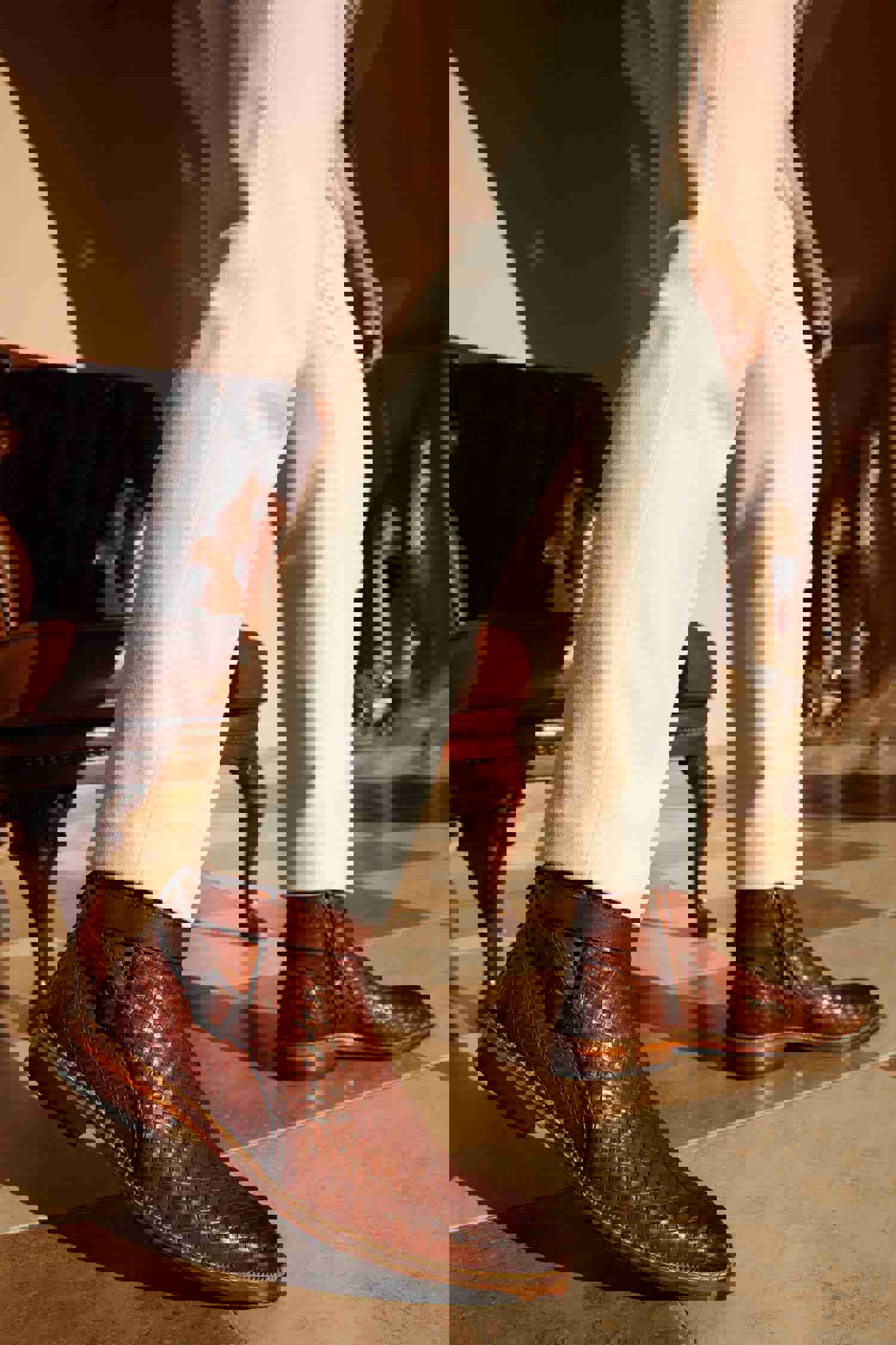 Morral Tan Handwoven Leather Cross Strap Buckle Zip-Up Men Boot