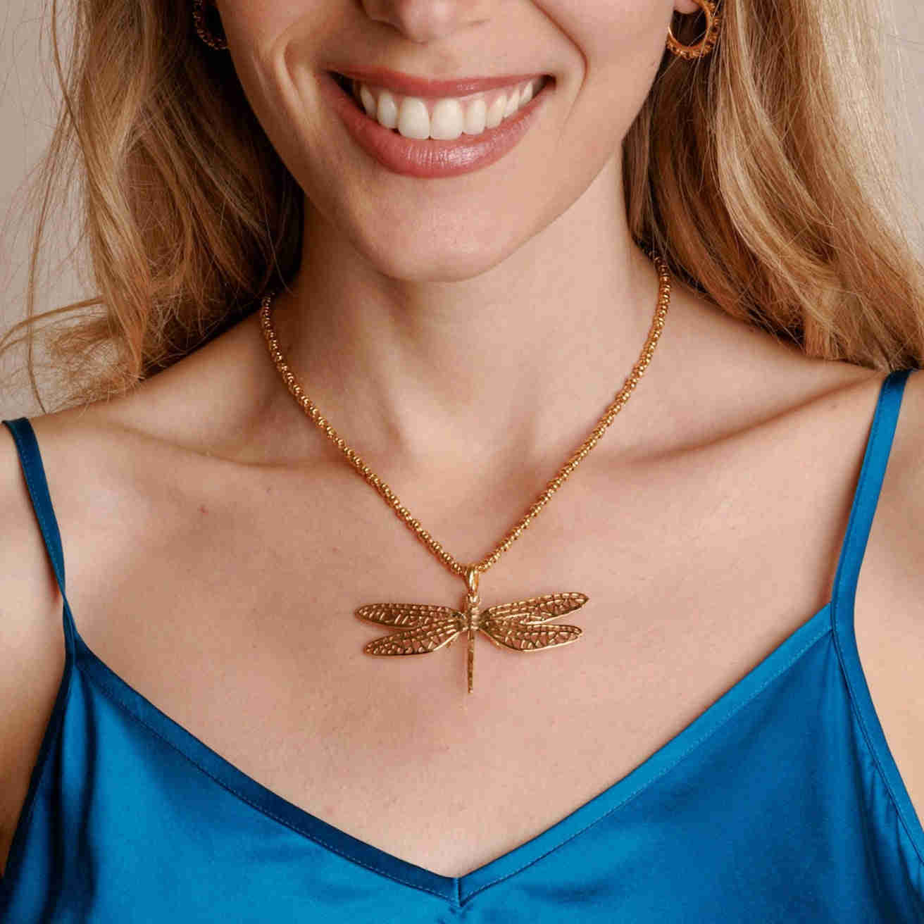Large Dragonfly Pendant in Gold - 925 Silver with 24k Yellow Gold Finish