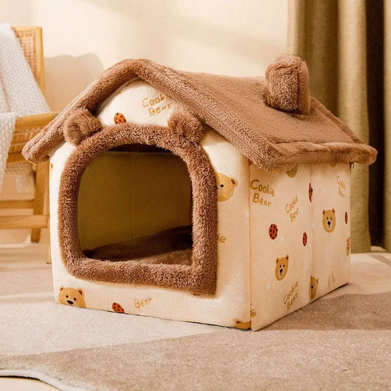 Cozy Enclosed Cat Bed with Removable Cushion - Warm Winter Pet House for Cats and Small Dogs