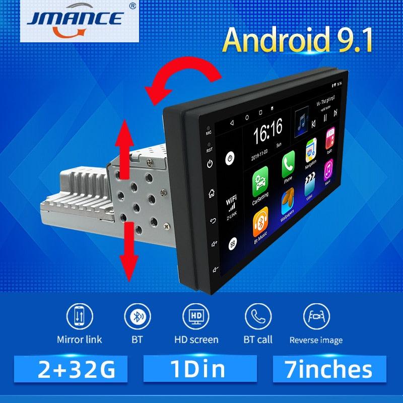 JMANCE 1DIN FM 7 Inch Adjustable Android 9.1 Car Stereo with Touch Screen, GPS Navigation, and Bluetooth