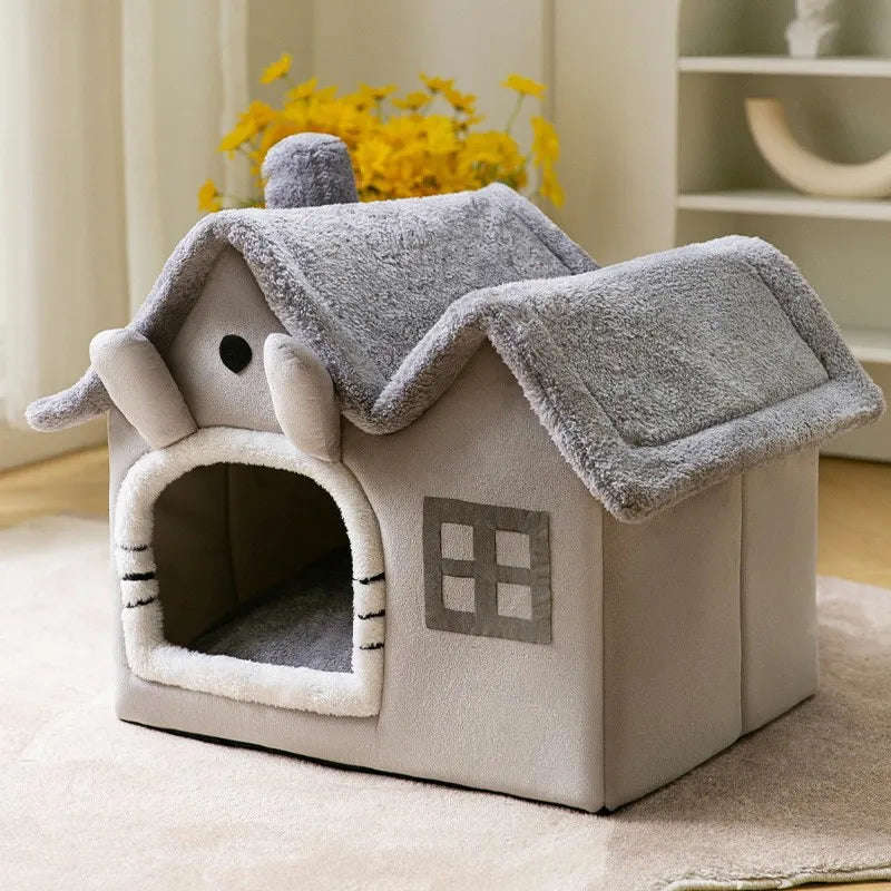 Cozy Enclosed Cat Bed with Removable Cushion - Warm Winter Pet House for Cats and Small Dogs