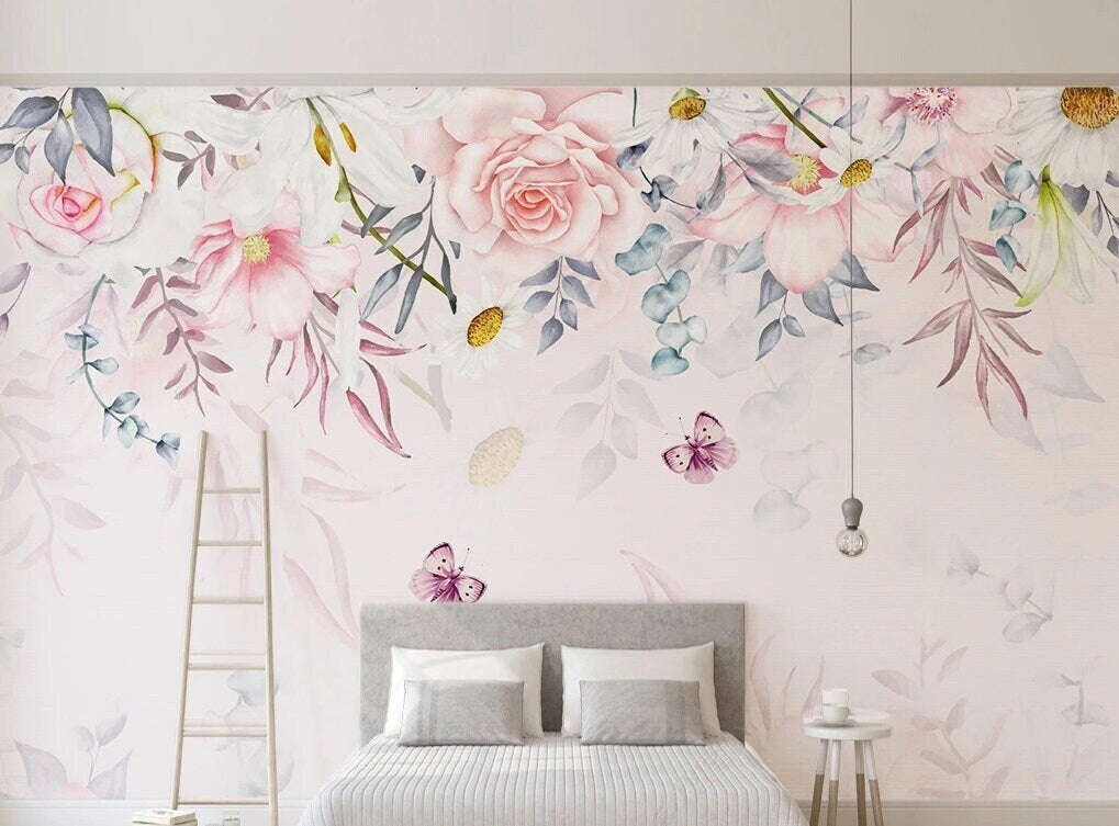 Floral Wallpaper Flower Wall Mural - Peel and Stick Vinyl Wall Decals
