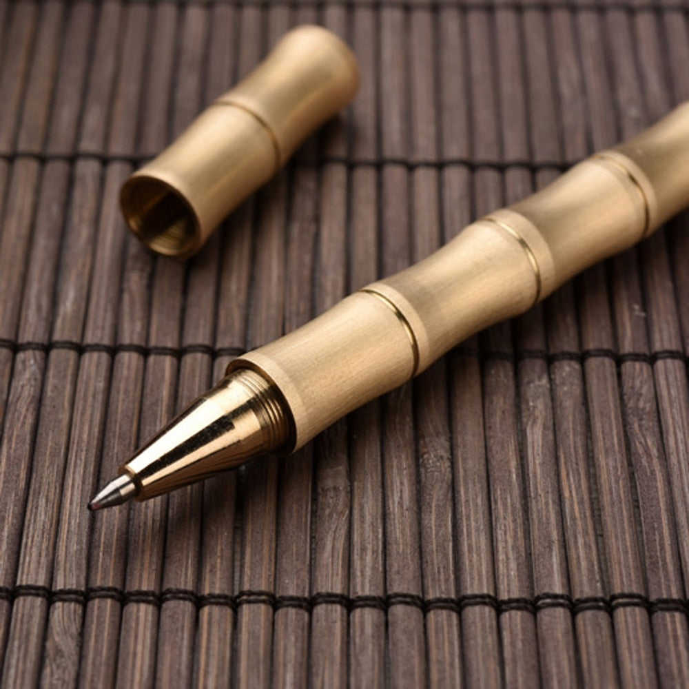 Brushed Detachable Bamboo Rollerball Pen - 0.5mm Golden Matte Metal Ballpoint Pen