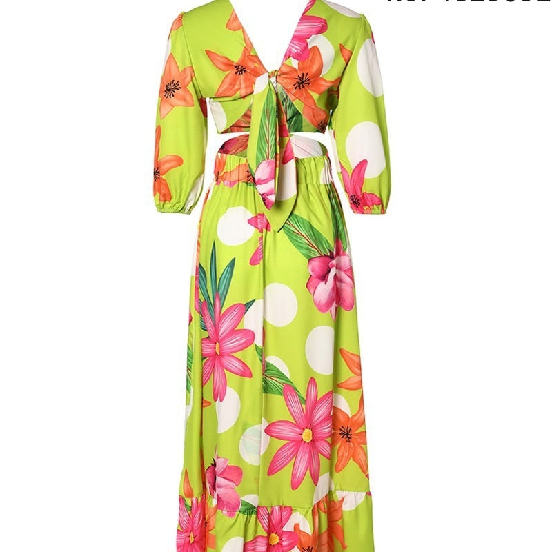 2023 African Summer Long Maxi Dress for Women - V-neck Fashion Print Short Sleeve