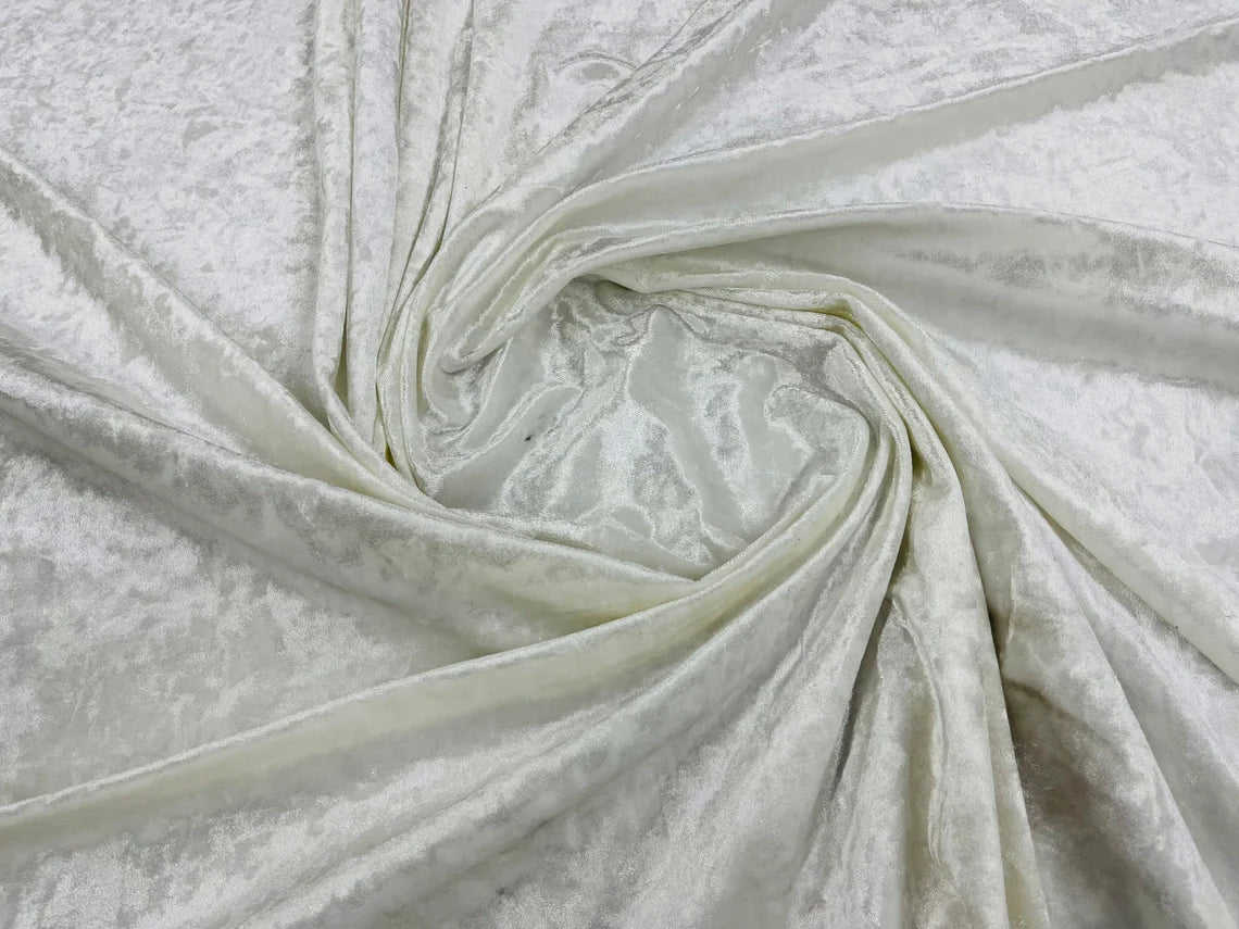 Crushed Stretch Velvet Fabric - Ivory - 60" Wide for Sewing, Apparel, Craft