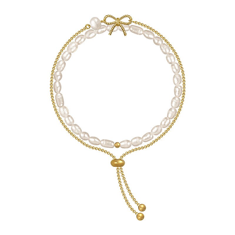 Elegant Women's Freshwater Pearl Adjustable Bowknot Bracelet