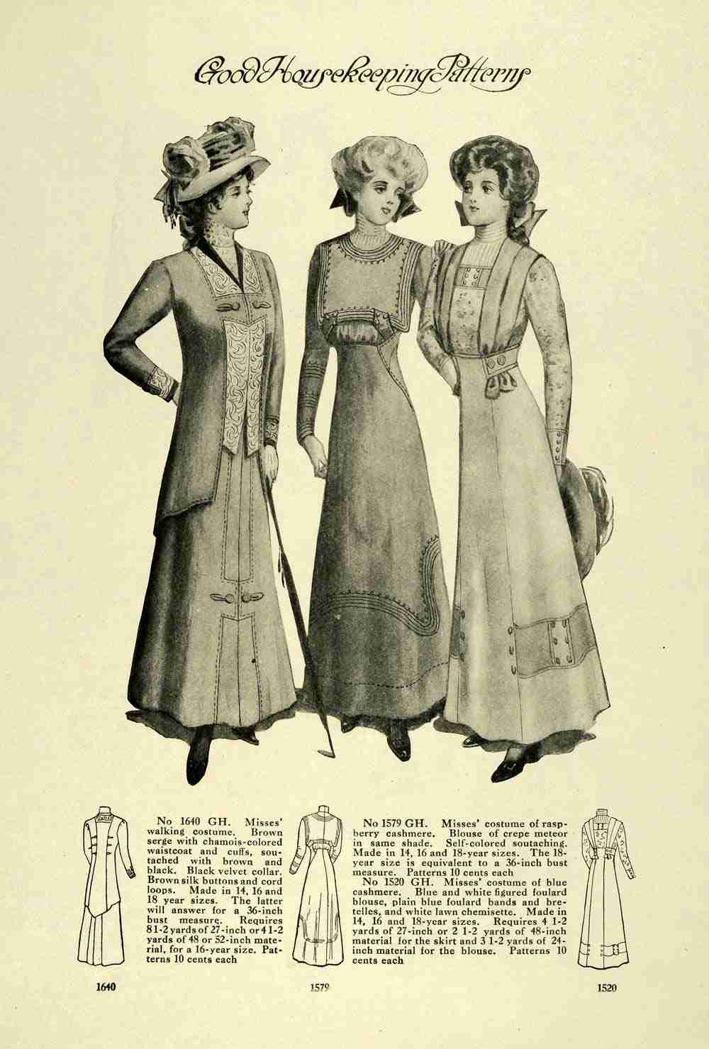 Original 1909 Edwardian Fashion Print - Women & Children Clothing Accessories