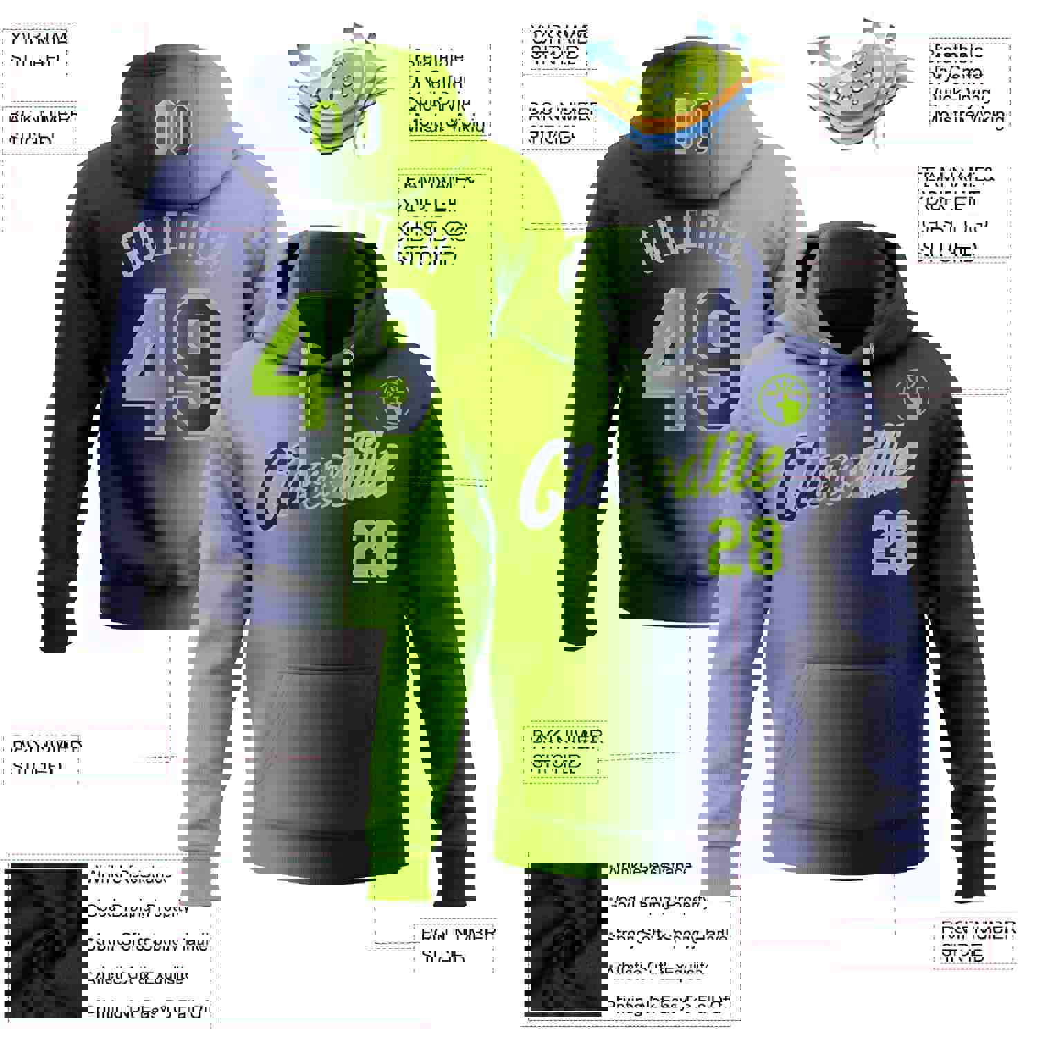 Custom Stitched Navy Neon Green-Gray Gradient Fashion Sports Pullover Sweatshirt Hoodie