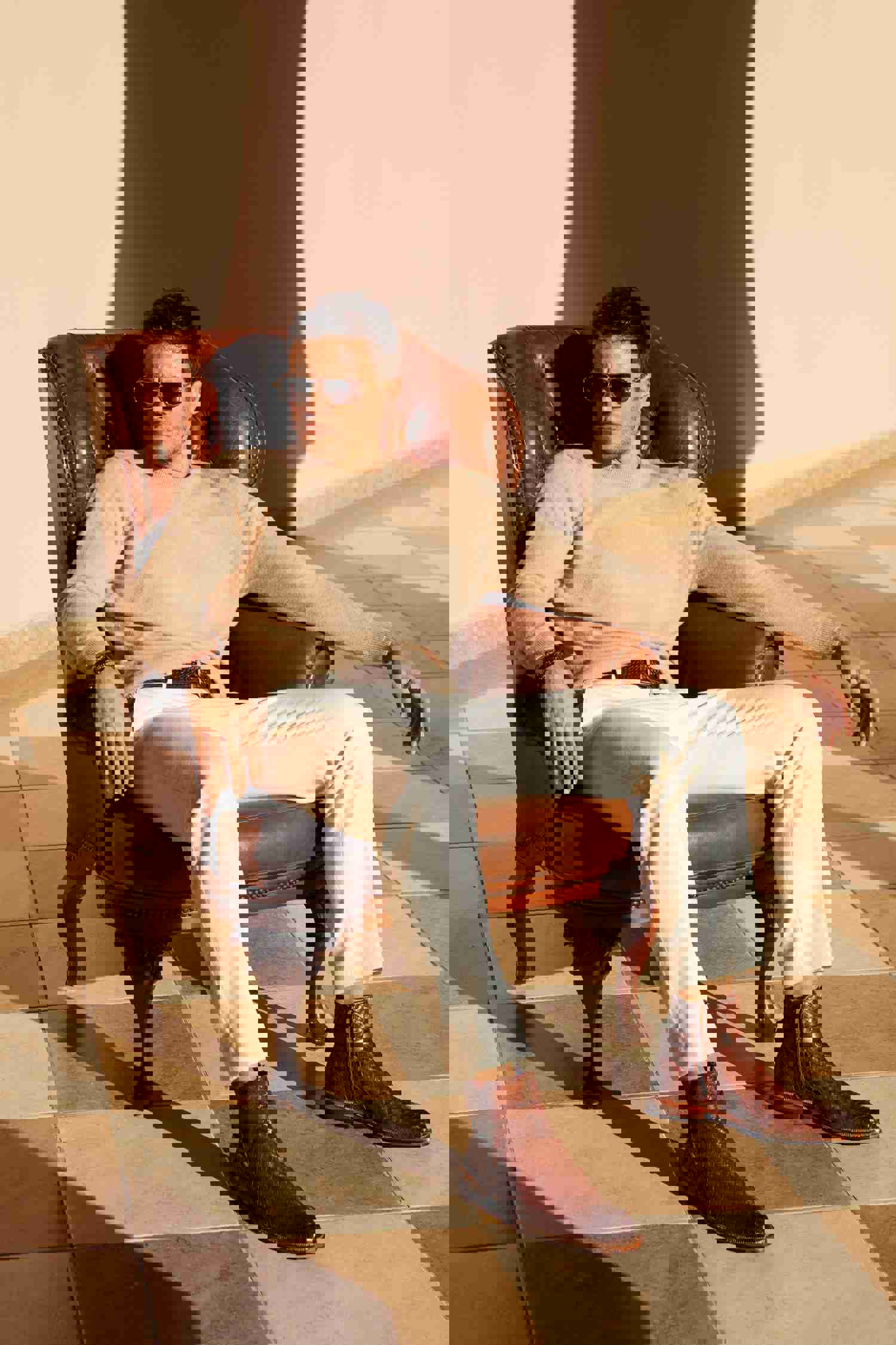 Morral Tan Handwoven Leather Cross Strap Buckle Zip-Up Men Boot