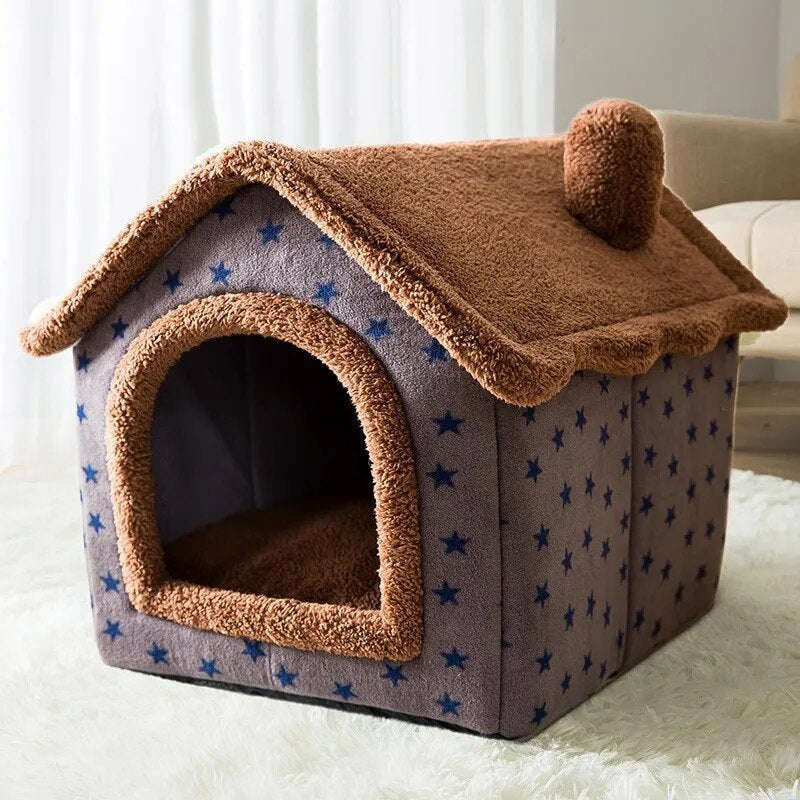 Cozy Enclosed Cat Bed with Removable Cushion - Warm Winter Pet House for Cats and Small Dogs