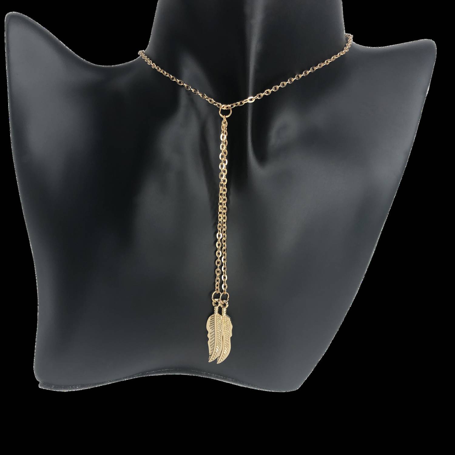 Gold Double Leaf Y Necklace
