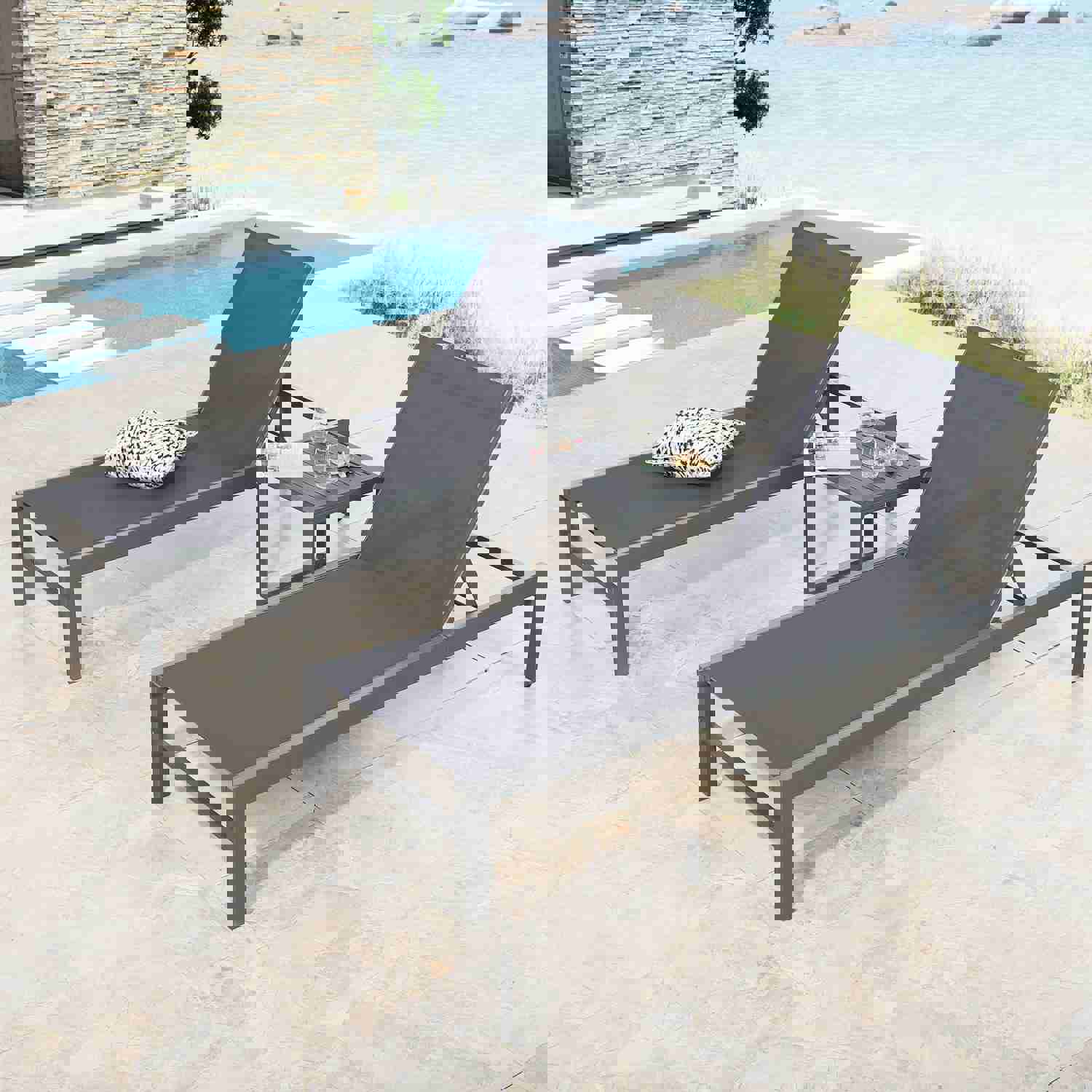 Patio Aluminum Side Table Outdoor Indoor Square End Table, Dark Grey