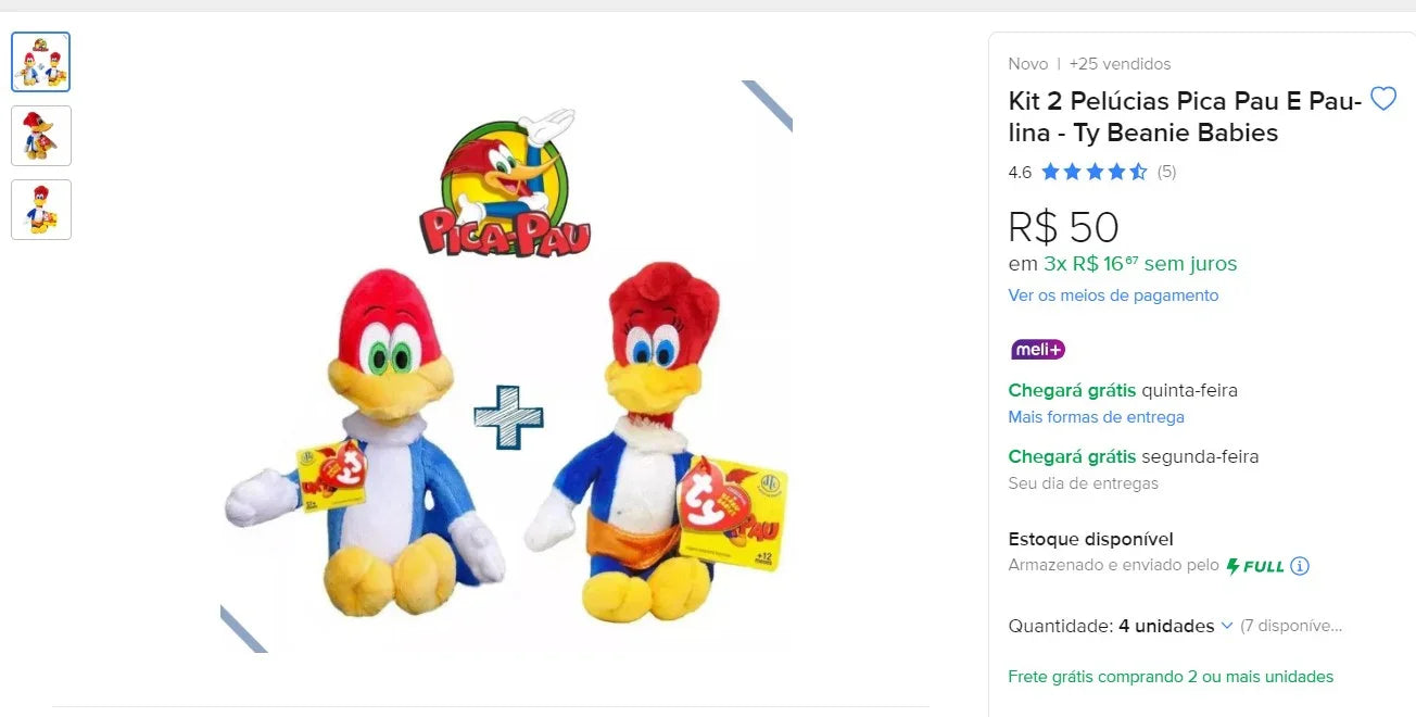 Personal Shopper | Buy from Brazil - Ty Beanie Babies Pica Pau Plush Toys - 10 Kits (DDP)
