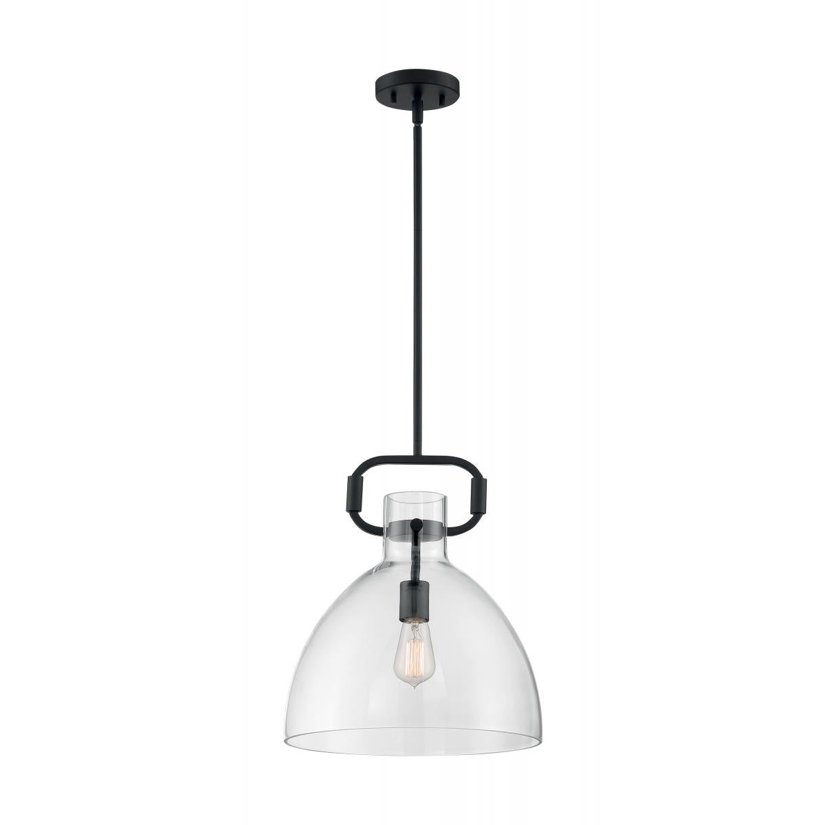 Teresa 1 Light Retro-Industrial Bell Pendant with Clear Glass and Matte Black Finish