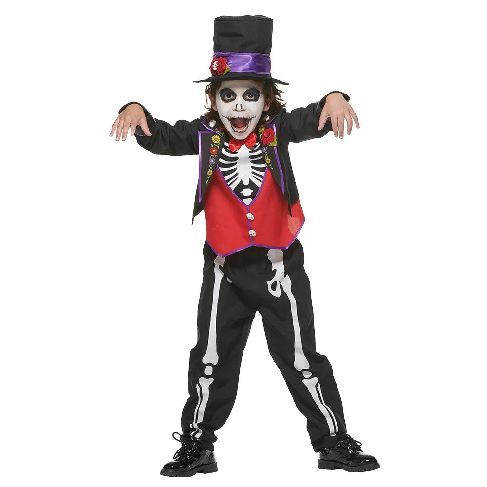 Kids Skeleton Roses Clothing Suit with Hat Scary Style