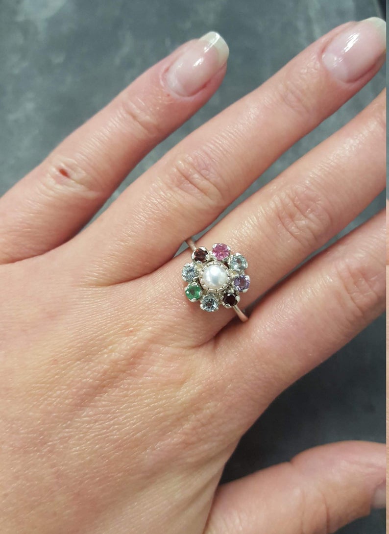 Customizable Mothers Birthstone Ring in Solid 925 Sterling Silver