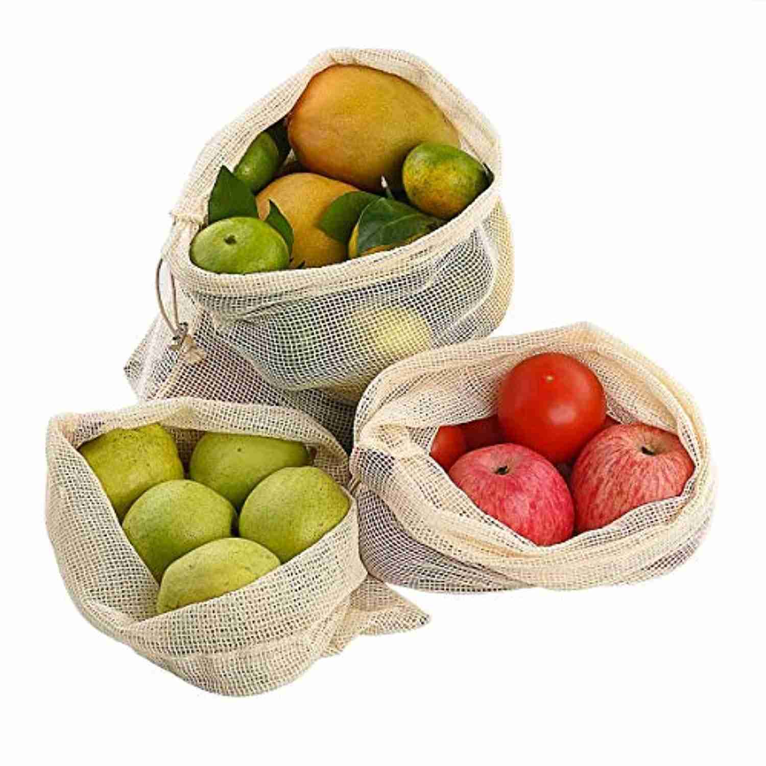Aiseeny Organic Cotton Reusable Produce Bags - 9 Pack for Zero Waste Shopping