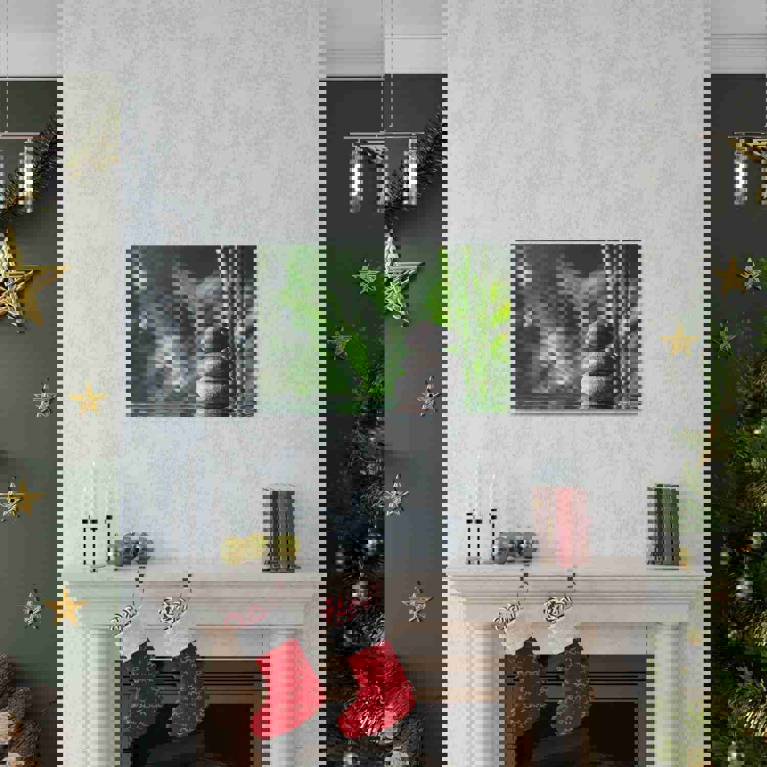 Stacked Stones on Water Forest Floral Nature Photography Canvas Wall Art for Home Decor